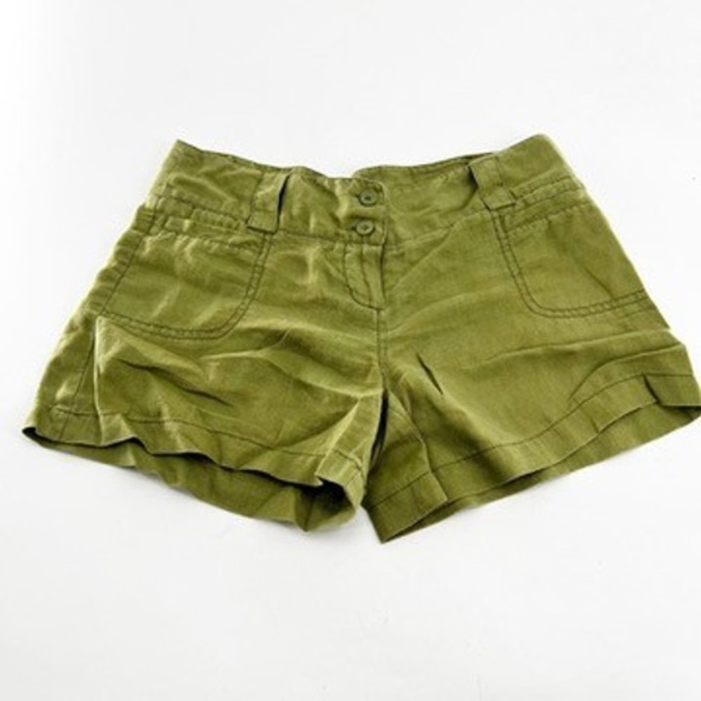 Hei Hei Women's Green Linen Blend Shorts Size 2 Button Fly Pockets